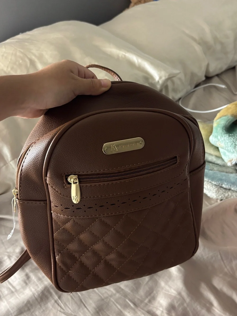 Brown Quilted Mini Backpack